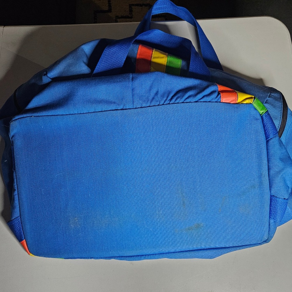 Vintage 80s Rainbow Stripe Canvas Duffel Bag Blue Retro Gym Travel Weekender - Picture 3 of 8